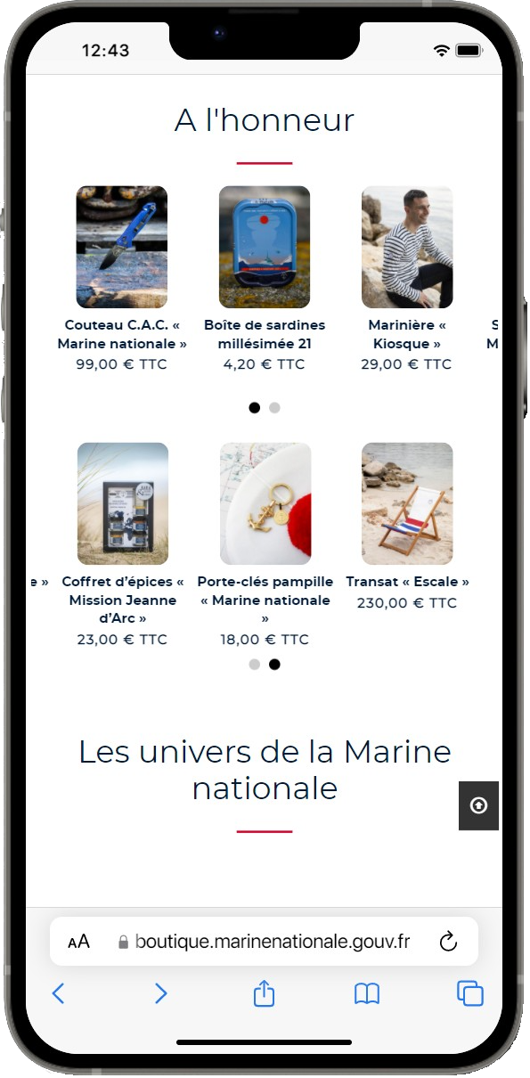 Aperçu de la version mobile de la Boutique en Ligne Marine nationale
